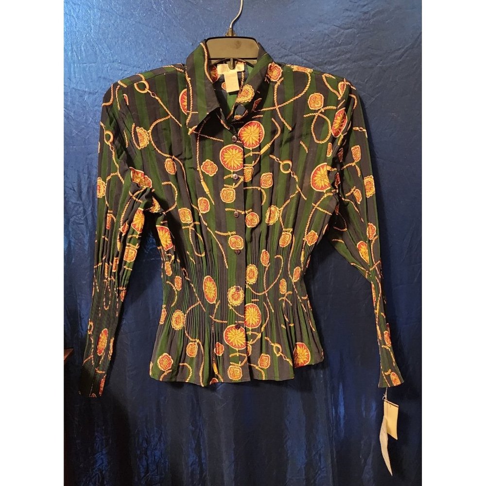 K. Arnold vintage blouse floral elastic waist and sleeves ruched style sz large